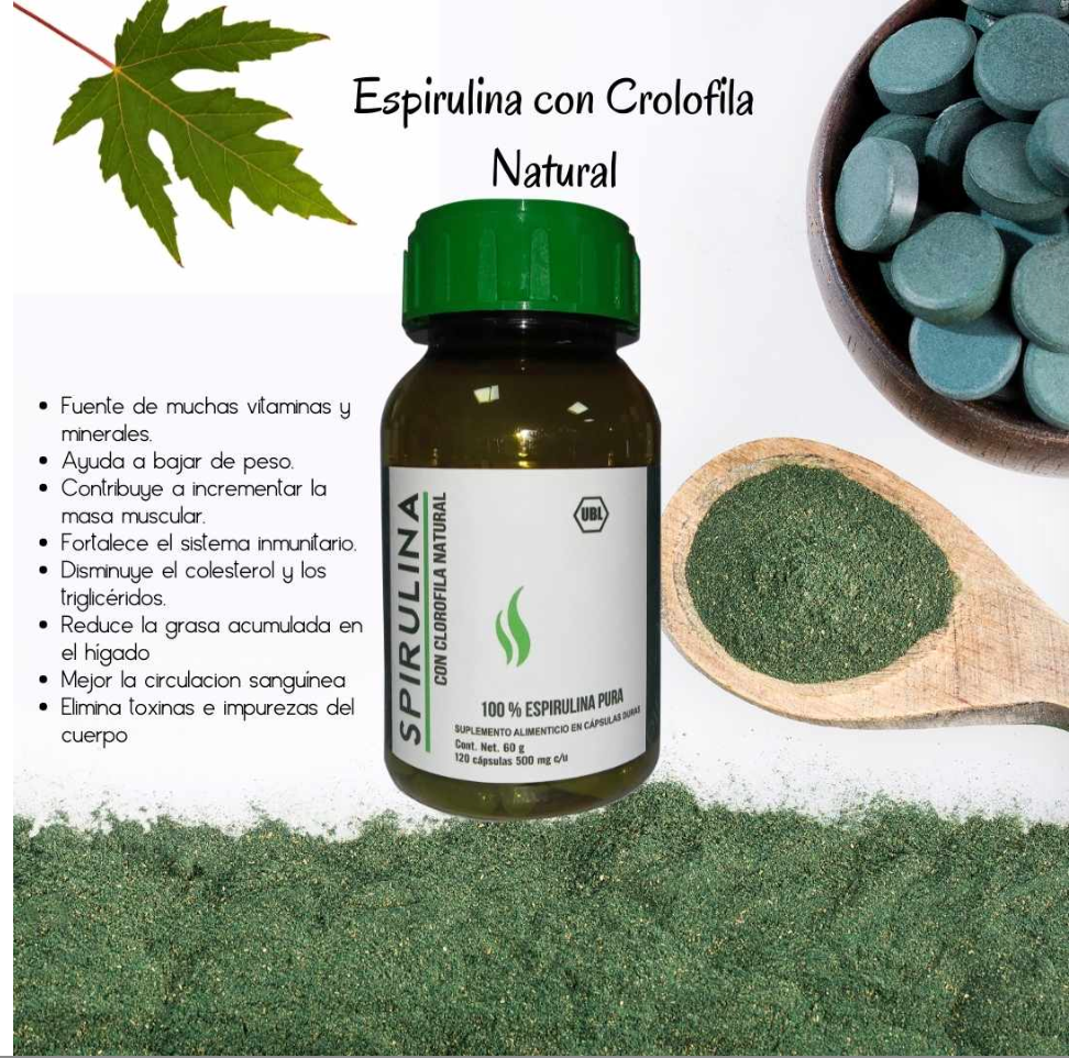 100% Espirulina Pura con Clorofila