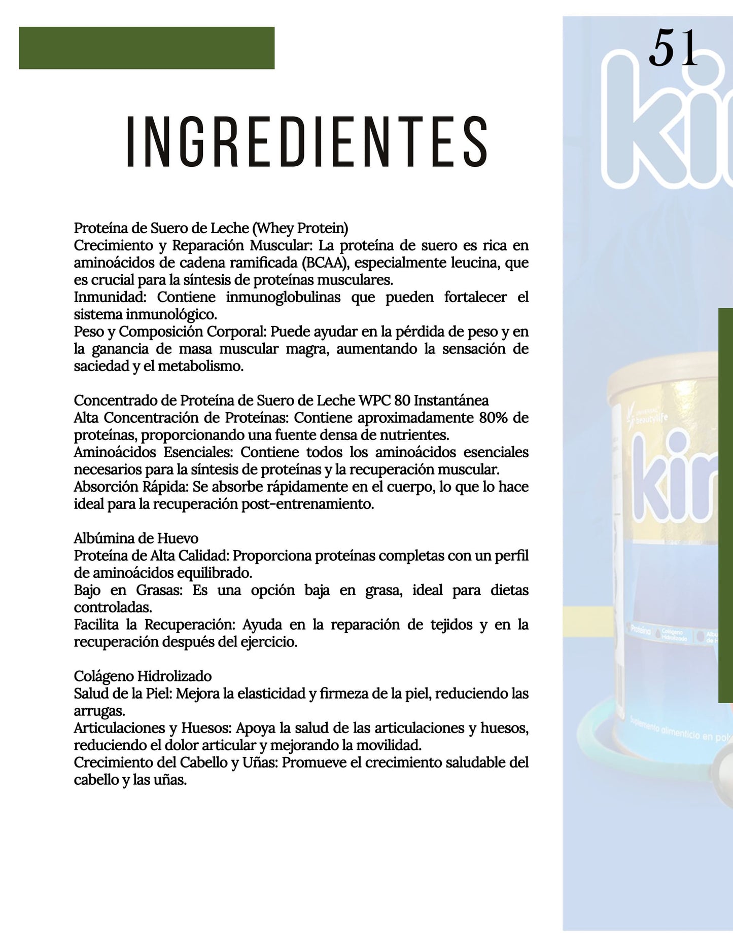 KIN+ Natural - Suplemento de Suero de Leche "Whey Protein" y Colágeno Hidrolizado