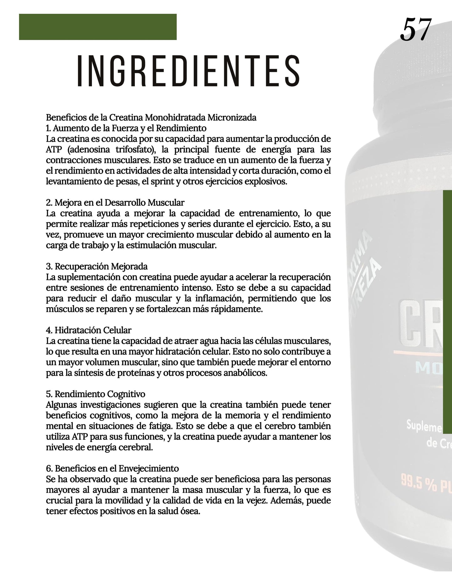 Creatina Monohidratada Micronizada - 99.55% Pureza